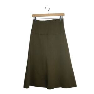 BASSIKE Flare Skirt Women's Size 0 Olive Green Stretch High Waist Midi